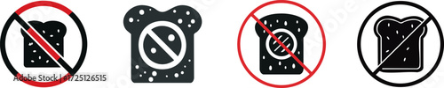 Silhouette of nutrition diet functional. Four icons illustrating the prohibition of moldy bread, each with a unique design and a clear "no" symbol.
