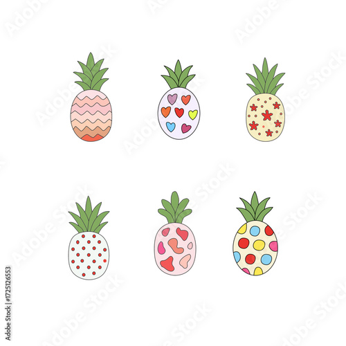 Set of pineapple. Drawn vector pineapple. flat illustration pineapple background. seamless pattern pineapple. pineapple flat illustration background.