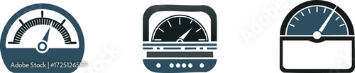 Silhouette of nutrition diet functional. Three different gauges display measurements, featuring various designs and colors, often used for monitoring pressure or speed in instruments.