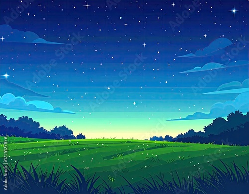 Night sky over a grassy field