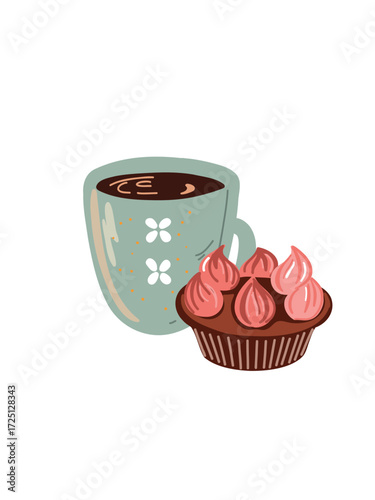Vector illustration espresso cup with dessert