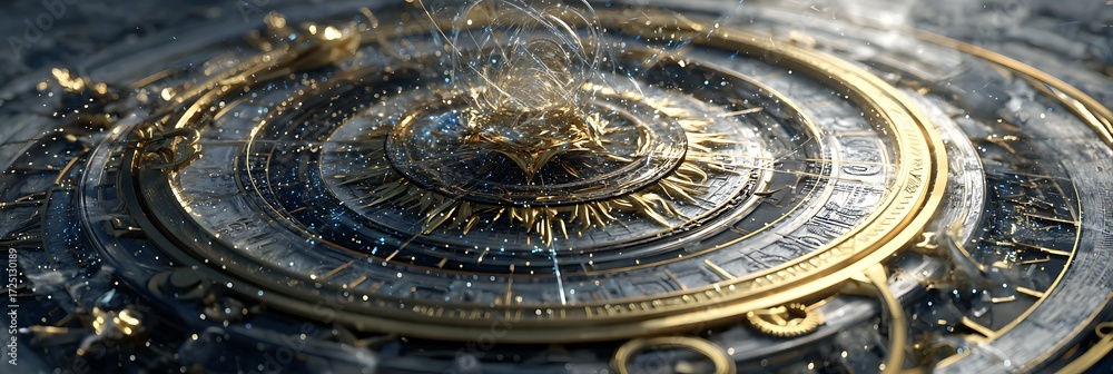 Fototapeta premium Atlantean navigation blueprint with solar crystal conduits and time portals