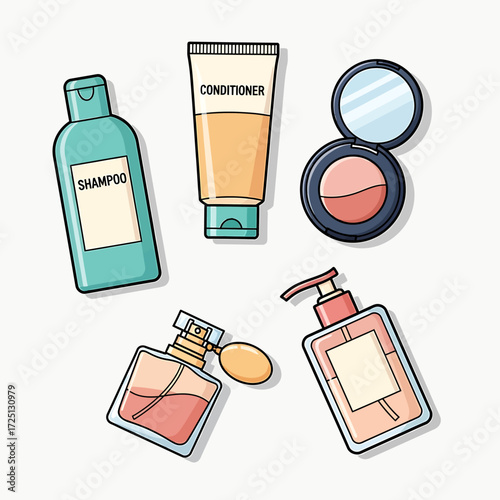 Beauty Product Icons Shampoo, Conditioner, Perfume, Makeup