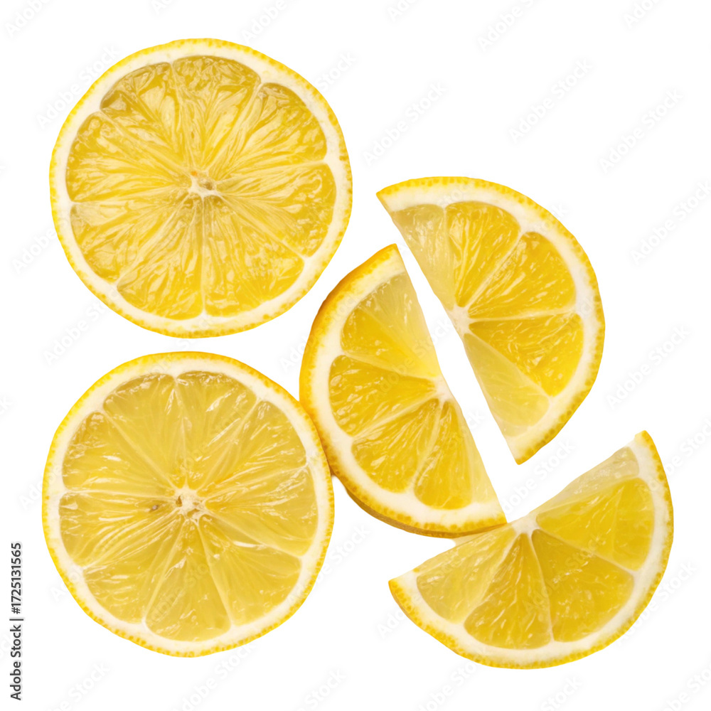 Fototapeta premium Yellow lemon slices isolated on transparent background