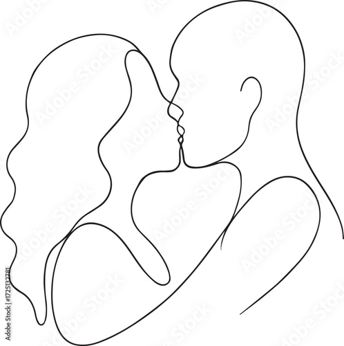 one line art couple kissing
