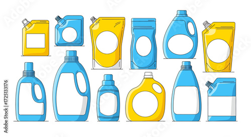 Cleaning Product Packaging Illustrations  Various Bottle & Pouch Designs