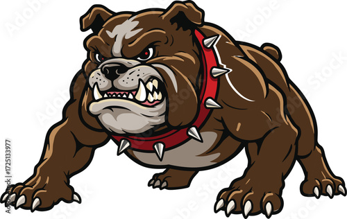 Bulldog mascot illustration, fierce dog artwork, aggressive animal design, guard dog symbol, muscular bulldog drawing, sports team logo, intimidating pet figure, protective canine graphic
