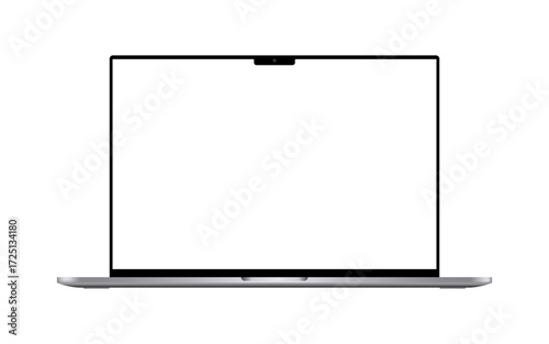 Realistic laptop device mockup template with blank display on a white background for advertisement and product showcase. Vector illustration
