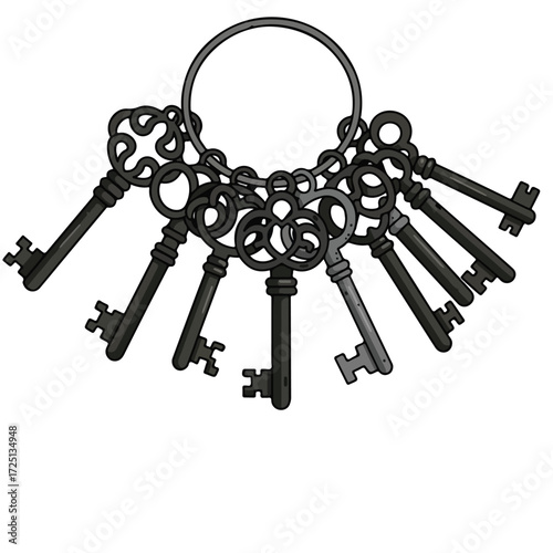 Ornate iron keys dangling from a ring