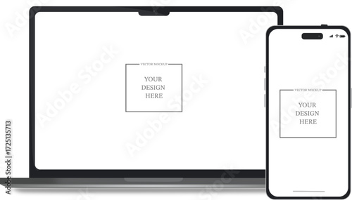 Laptop and Small Smartphone Mockup Set – Front View, Smartphone on Right Side, Smaller Scale – High-Resolution, Isolated on White for App and Web Showcase
Front View Laptop and Small Mobile Mockup .