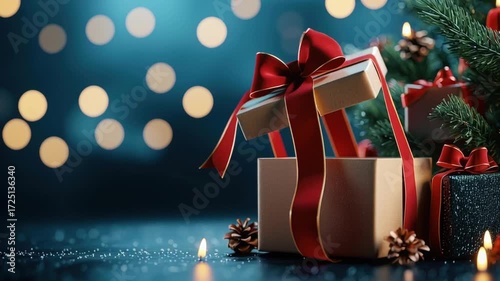 Elegant Christmas gifts with festive decorations and lights