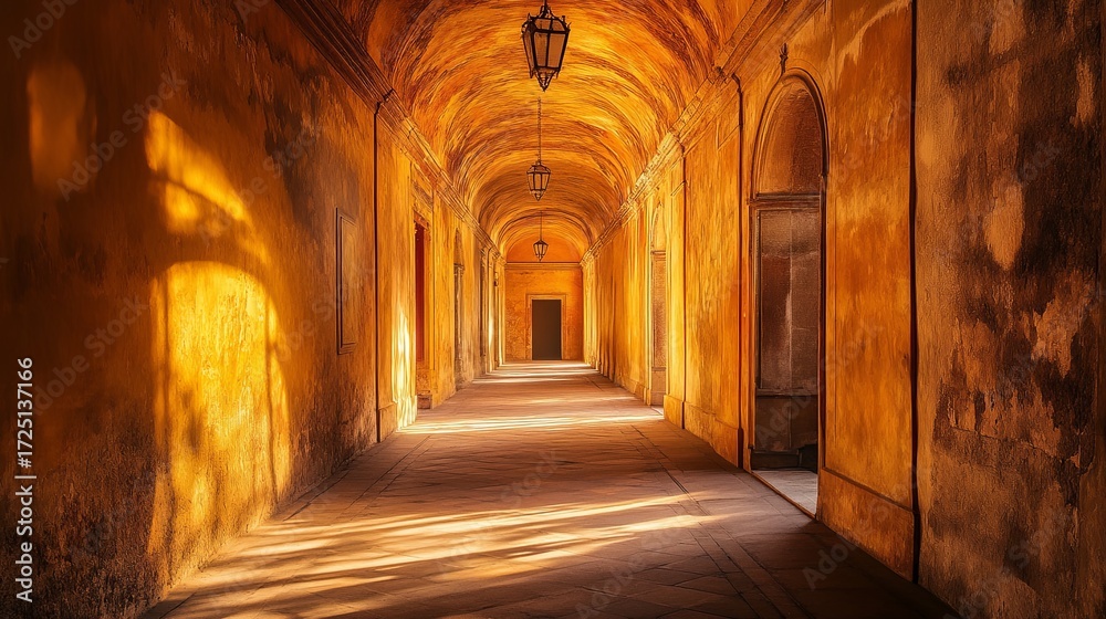 Fototapeta premium hallway stretching endlessly with surreal light .