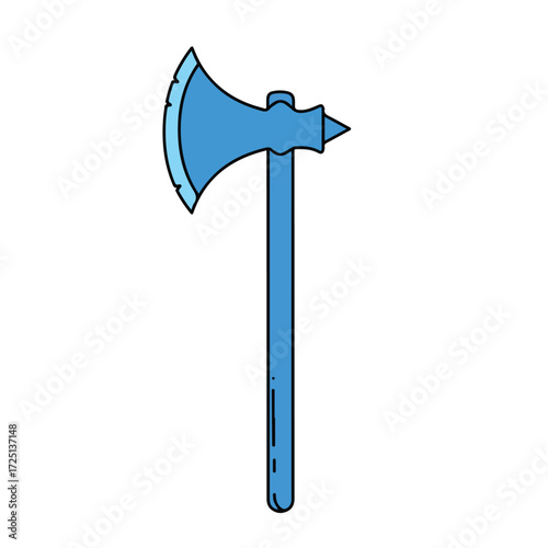 Blue cartoon battle axe with sharp head and long handle, black outline