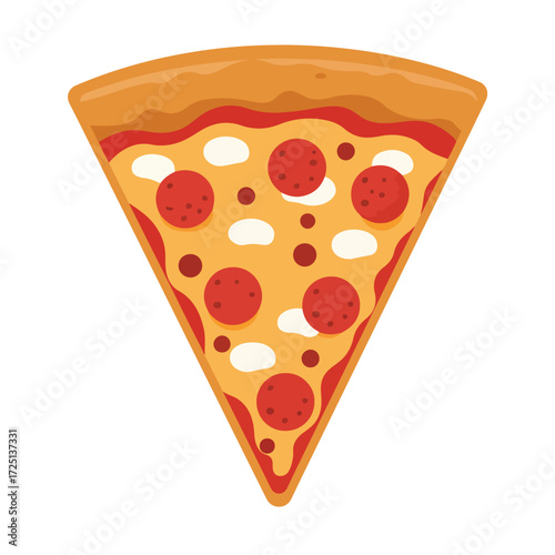 Cartoon pepperoni pizza slice with cheese and tomato sauce topping