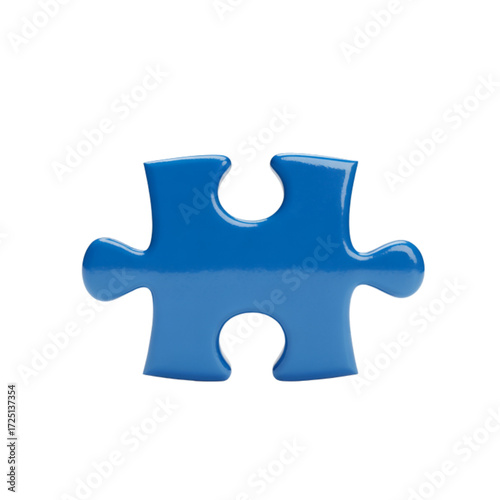 3D render of a puzzle piece in glossy blue color, isolated on white background.