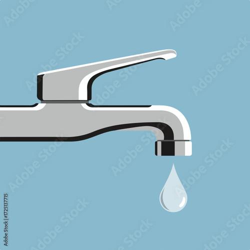 Minimalist tap with single drop on blue