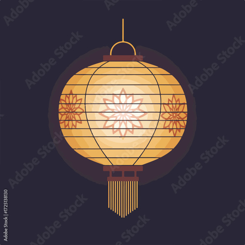 Decorative Asian lantern with flowers on dark background, vertical, elegant