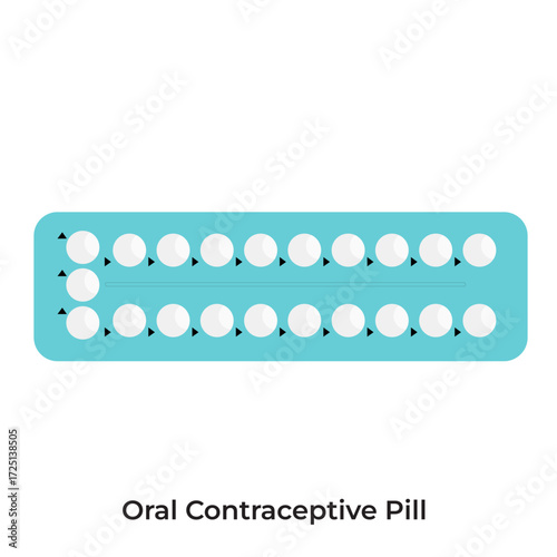 Contraceptive pills with guidelines, hormonal birth control for medical family planning, flat art design style.
