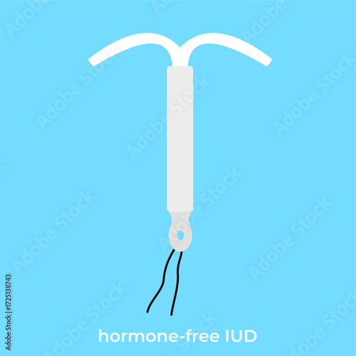 Hormonal IUD, intrauterine contraceptive that releases hormones to prevent pregnancy, flat art design style.
