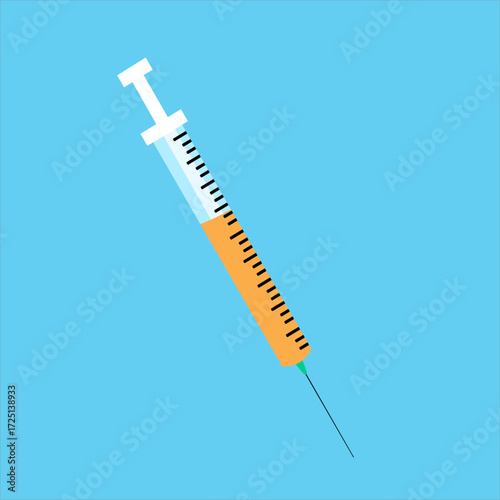 Syringe with medicine inside, hormonal injectable contraceptive used in clinical settings, flat art design style.
