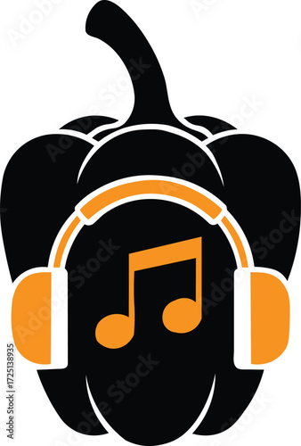 Bell Pepper Music Icon  A Unique Design Featuring Headphones and Musical Notes