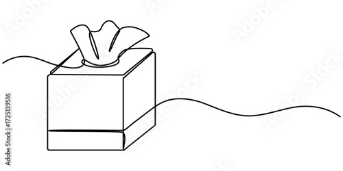 tissue box continuous one line drawing,  Single line drawing illustration,  Minimalist One-Line Drawing of Tissue Box outline. 