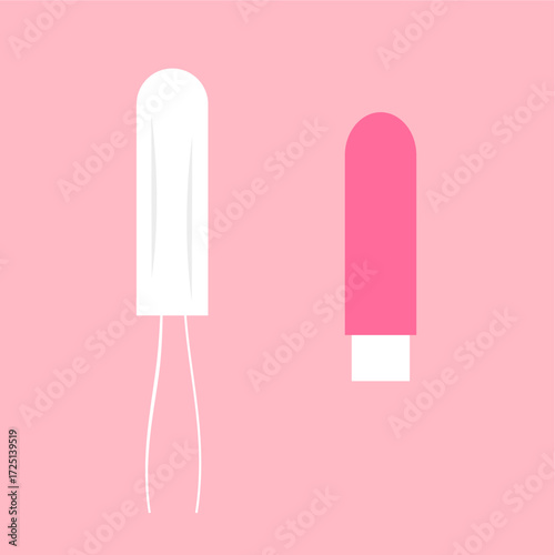 A tampon, feminine hygiene product used internally during menstruation, flat art design style.

