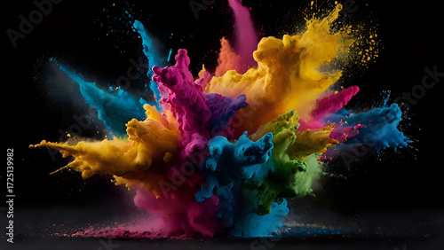 Splash of colorful powder on black background