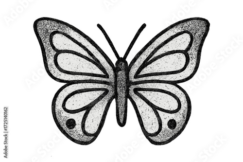 Black and white butterfly illustration with intricate pattern showcasing wings during a creative drawing session