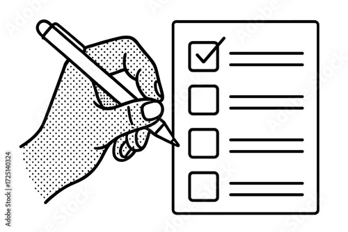 Checklist being completed by hand with a pen in a simple, organized style on a plain background