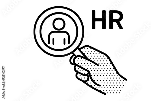Human resources team conducting candidate search using a magnifying glass to find suitable applicants