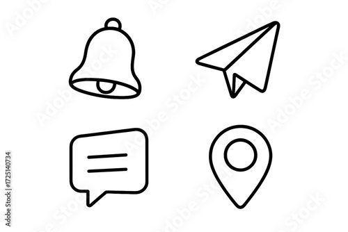 Symbols of communication and navigation on a simple background in a modern digital context