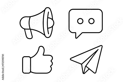 Illustration of social media symbols representing communication, sharing, and engagement online