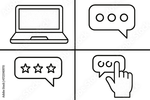 Online reviews and feedback on a laptop display interacting with customer feedback