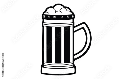 Stylized black and white illustration of a beer mug with foam stein drink