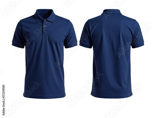 Front and back view of a navy blue polo shirt (6)