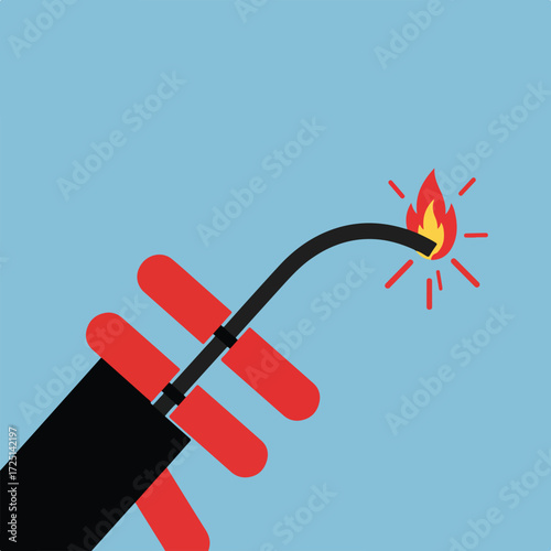 Lit dynamite with red cylindrical 'sticks' against a light blue background