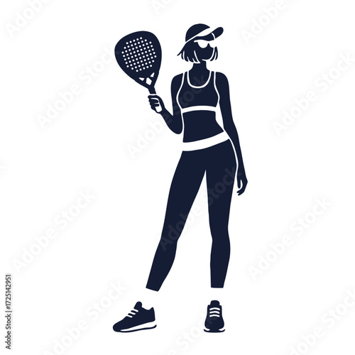 Padel Tennis. Silhouette of a female paddle tennis player.  Padel. Pop Tennis. 