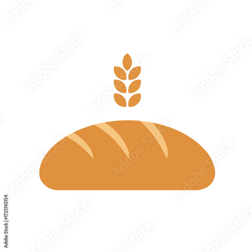 Bread and grain illustration; loaf sits below wheat stalk graphic
