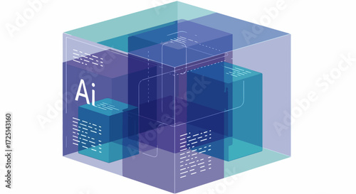 Abstract cube design is featured with geometric figures in blue and purple colors, creating three dimensional forms.