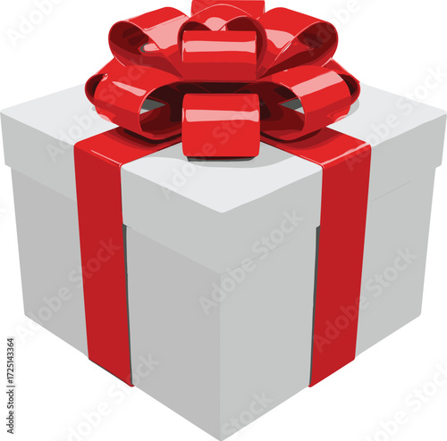 Gift box illustration, red ribbon artwork, festive present design, holiday celebration concept, birthday gift drawing, elegant bow graphic, special occasion symbol, decorative package art