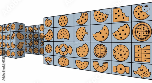 Cookie patterns collection. Multiple cookie designs for bakery packaging, website design, or food blog. Cookie patterns are perfect for branding and marketing materials.