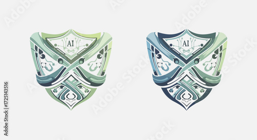 Protective shield design with abstract elements.  Stylish shield graphic for security, safety, and protection.  Modern shield illustration perfect for branding and logos.