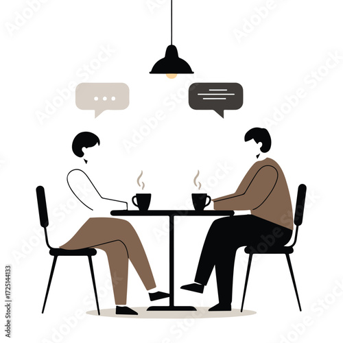 Two people talking over coffee, sitting across from one another