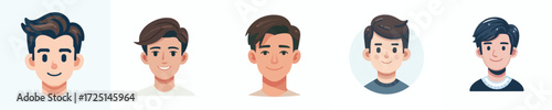 vector avatar of a man's face with neat side part hair, medium skin, smiling expression
