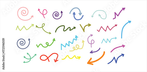 Colorful Arrows Graphic Pack Directional Signs Doodle Arrow Collection Hand Drawn Arrow Set Pointing Direction Vector