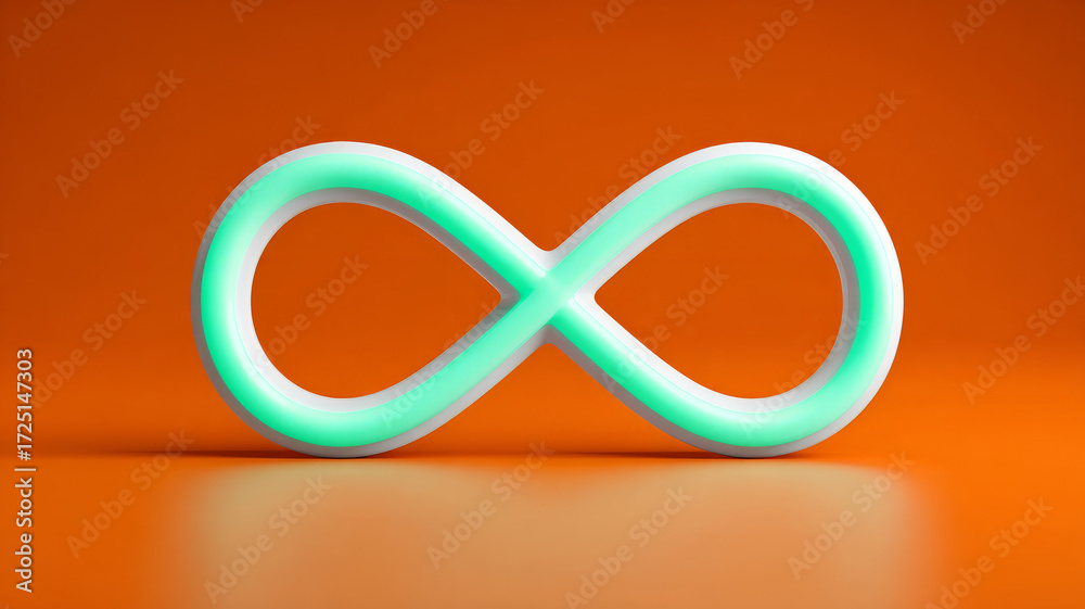 Fototapeta premium Neon infinity symbol on vibrant orange background, 3D render.