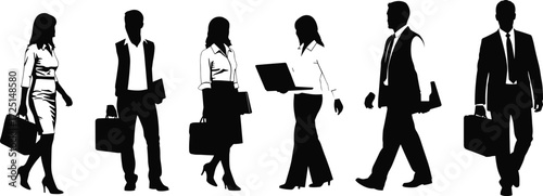 Business silhouettes, professionals, briefcase, laptop, office workers, corporate attire, teamwork, workplace, mobility, leadership, productivity, collaboration, strategy, business travel