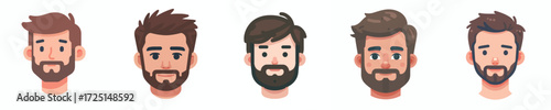 Vector Avatar of a man's face with thin hair and a thick beard, medium skin tone, friendly expression
