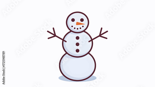 Whimsical cartoon snowman silhouette with twig arms and carrot nose on a snowy background silhouette